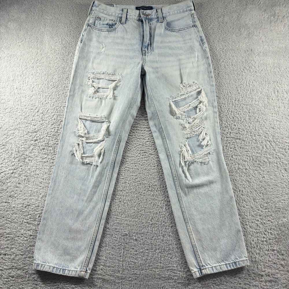 Aeropostale Mom Jeans Womens 6 Light Wash Distress Acid Wash Retro Rips